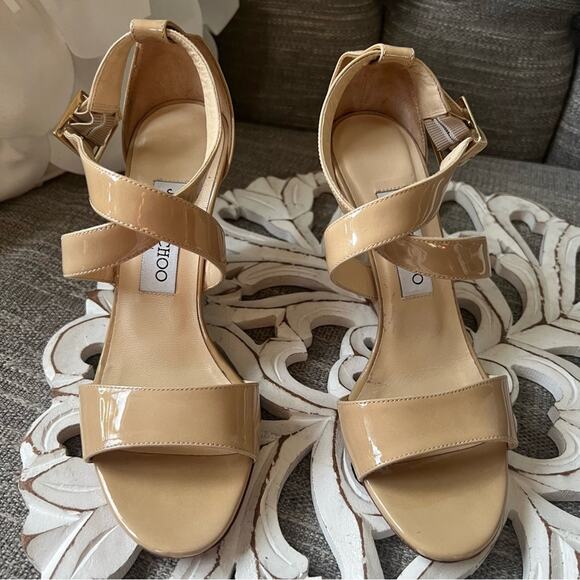 Jimmy Choo Patent Leather Wedge Heel Sandals Shoes Women’s 36 US 6 - Picture 8 of 8